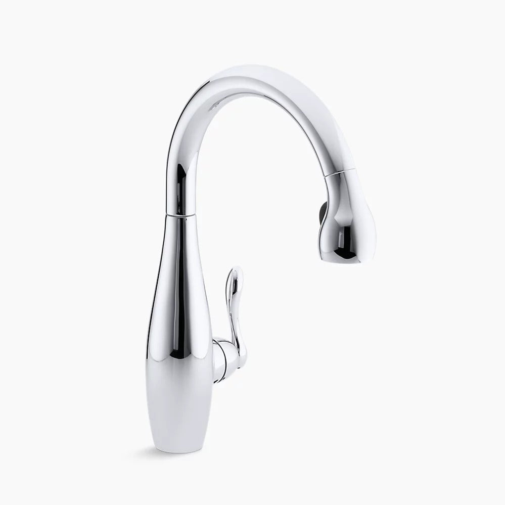 Kohle K-692-CP r Clairette® Single- or three-hole kitchen sink faucet with pull-down 9-1/2" spout and right-hand lever handle K-692