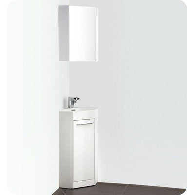 Coda 14" White Modern Corner Bathroom Vanity Finish / Faucet Style: Brushed Nickel / Savio