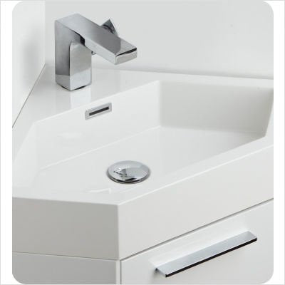 Coda 14" White Modern Corner Bathroom Vanity Finish / Faucet Style: Brushed Nickel / Savio