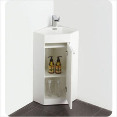 Coda 14" White Modern Corner Bathroom Vanity Finish / Faucet Style: Brushed Nickel / Savio