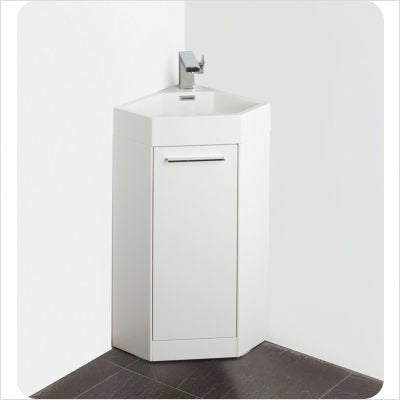 Coda 14" White Modern Corner Bathroom Vanity Finish / Faucet Style: Brushed Nickel / Savio