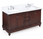 Bella 60-inch Bathroom Vanity (White/Chocolate): Includes a Chocolate Solid Wood Cabinet, Soft Close Drawers, a Marble Countertop, and Two Ceramic Sinks