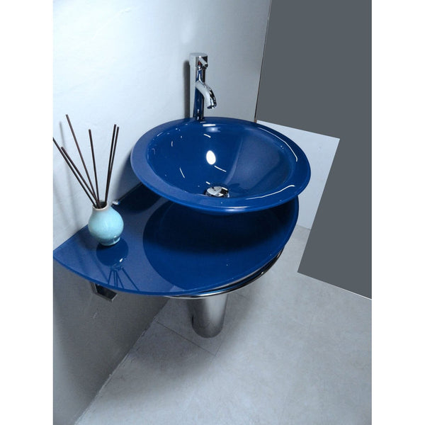 Bathroom Vanities Pedestal Glass Blue Sink Combo with Faucet