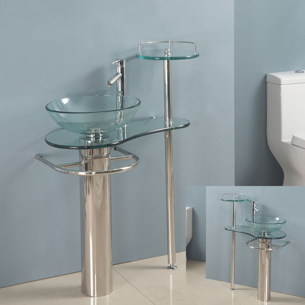 28 Inch Bathroom Vanities Pedestal Glass Sink Euro Design Bath Furniture Combo