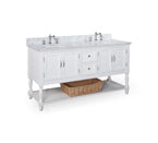 Beverly 60-inch Bathroom Vanity (Carrera/White): Includes a White Solid Wood Cabinet, an Italian Carrera Marble Countertop, Soft Close Drawers, and Two Ceramic Sinks