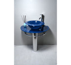 Bathroom Vanities Pedestal Glass Blue Sink Combo with Faucet