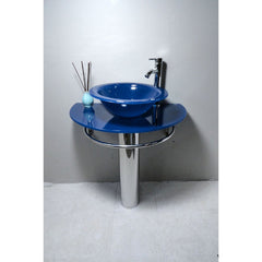 Bathroom Vanities Pedestal Glass Blue Sink Combo with Faucet
