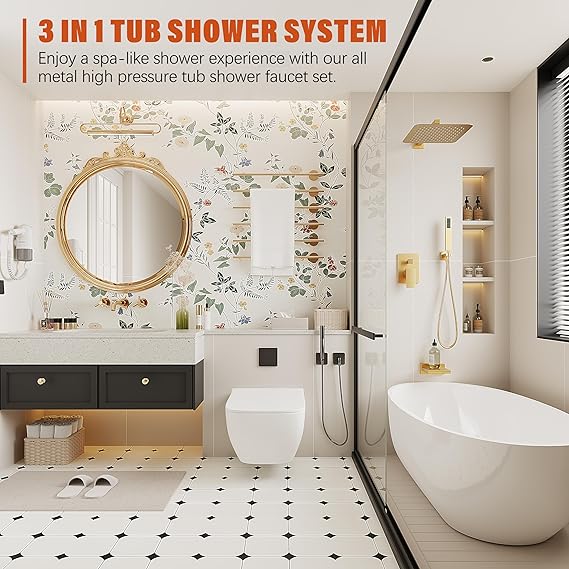 Gold Shower System with Tub Spout