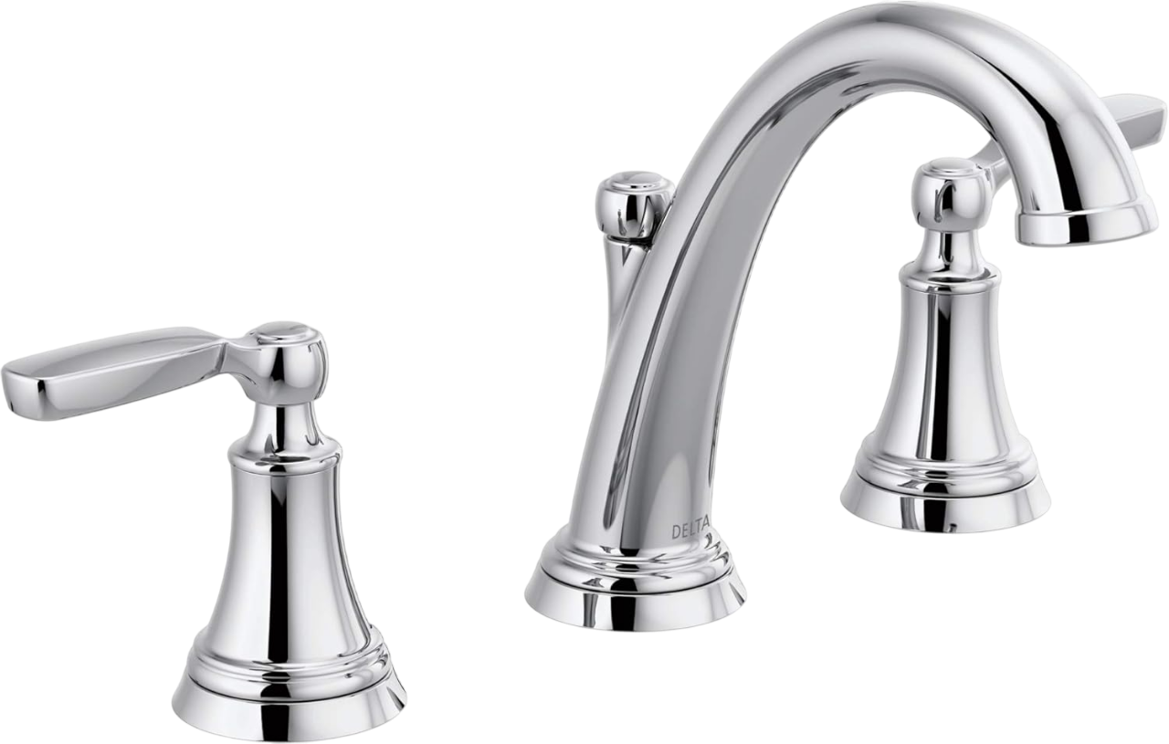 Delta Faucet Woodhurst Widespread Bathroom Faucet Chrome, Bathroom Faucet 3 Hole, Bathroom Sink Faucet, Metal Drain Assembly, Chrome 3532LF