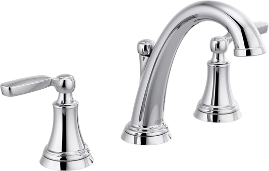 Delta Faucet Woodhurst Widespread Bathroom Faucet Chrome, Bathroom Faucet 3 Hole, Bathroom Sink Faucet, Metal Drain Assembly, Chrome 3532LF