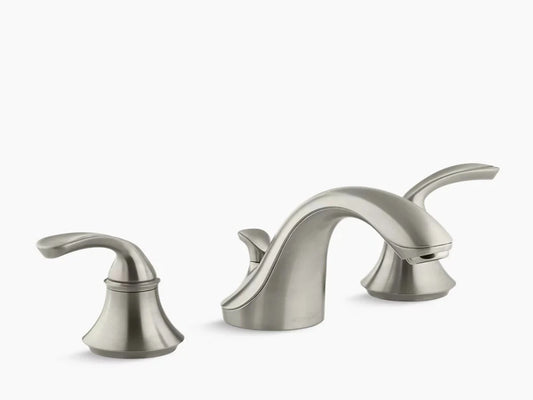 KOHLER K-10273-4-BN Forte Widespread Lavatory Faucet with Sculpted Lever Handles and Plastic Drain - Vibrant Brushed Nickel