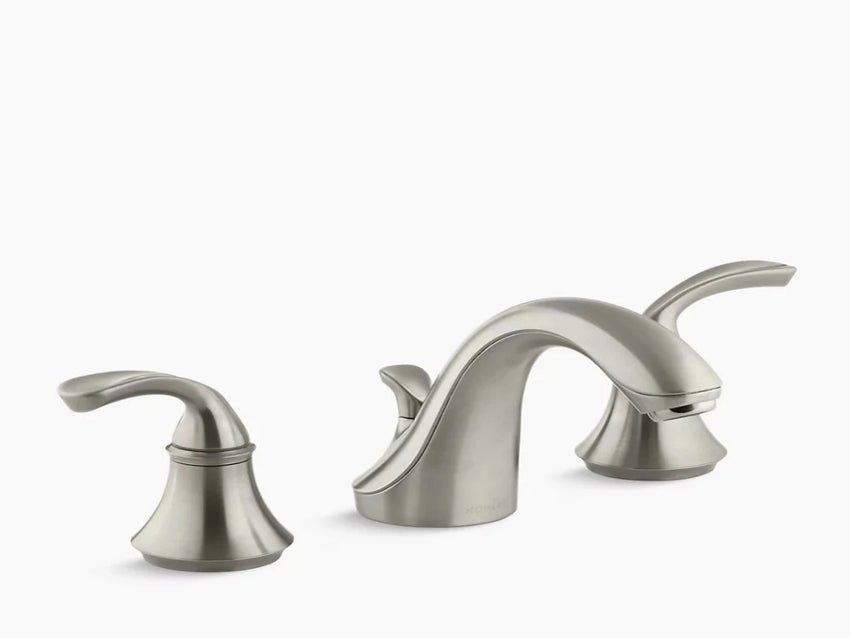 KOHLER K-10273-4-BN Forte Widespread Lavatory Faucet with Sculpted Lever Handles and Plastic Drain - Vibrant Brushed Nickel
