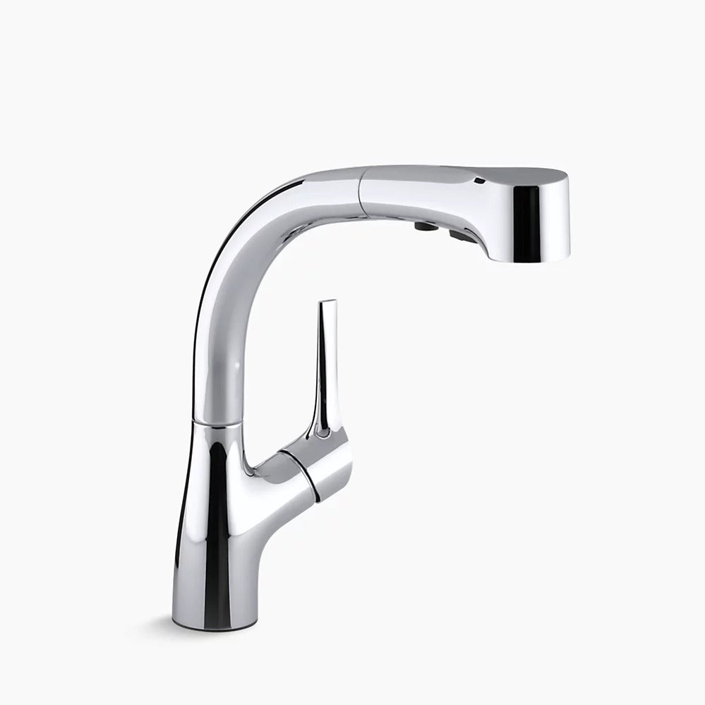 Kohler Elate™ Three-hole kitchen sink faucet with pullout spray spout and lever handleK-13963-CP