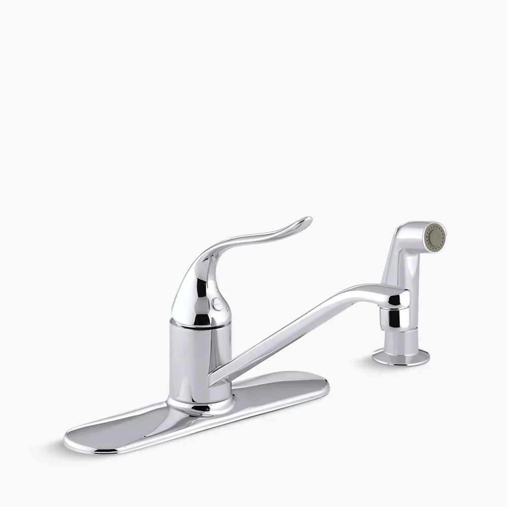 Kohler Coralais® Three-hole kitchen sink faucet with 8-1/2" spout, matching finish sidespray and lever handle K-15172-F-CP