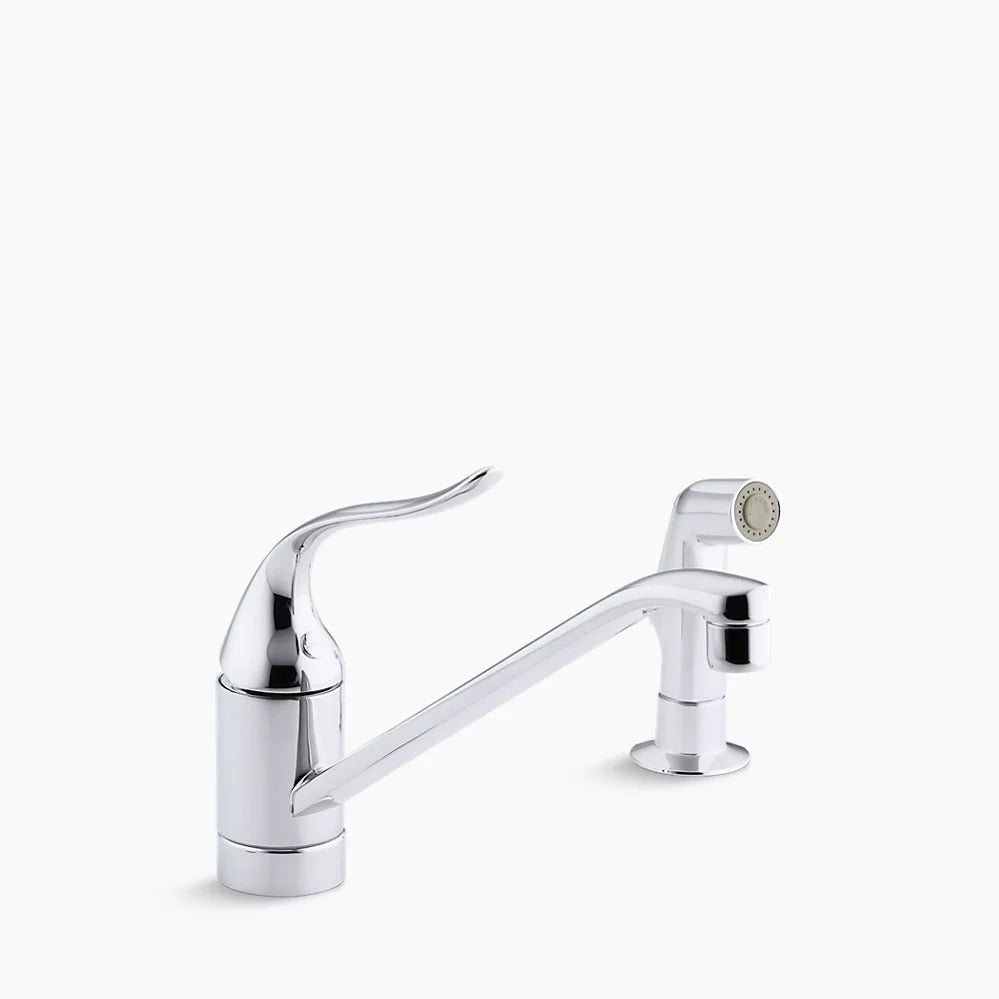 Kohler Coralais® Two-hole kitchen sink faucet with 10" spout, matching finish side-spray, ground joints and lever handle, less escutcheon K-15176-PT-CP