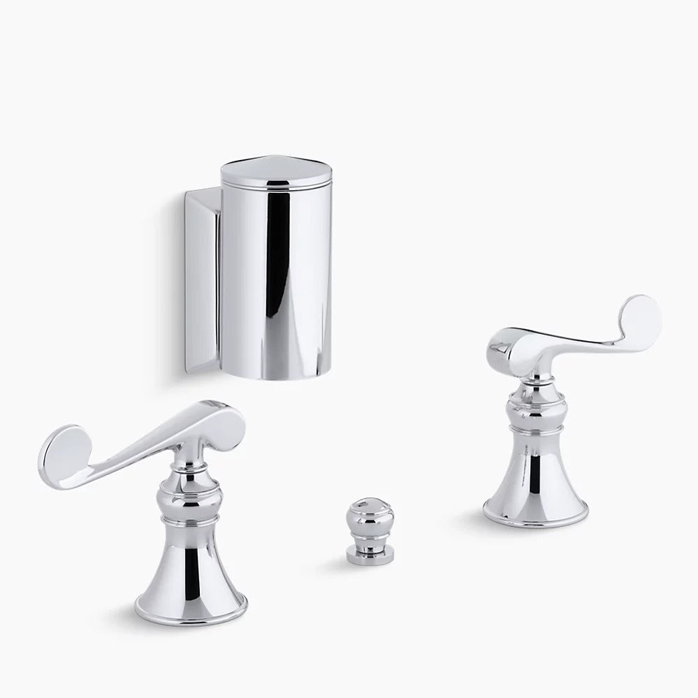 Kohler  Revival® Below-the-rim horizontal swivel spray bidet faucet with scroll lever handles K-16137-4-CP