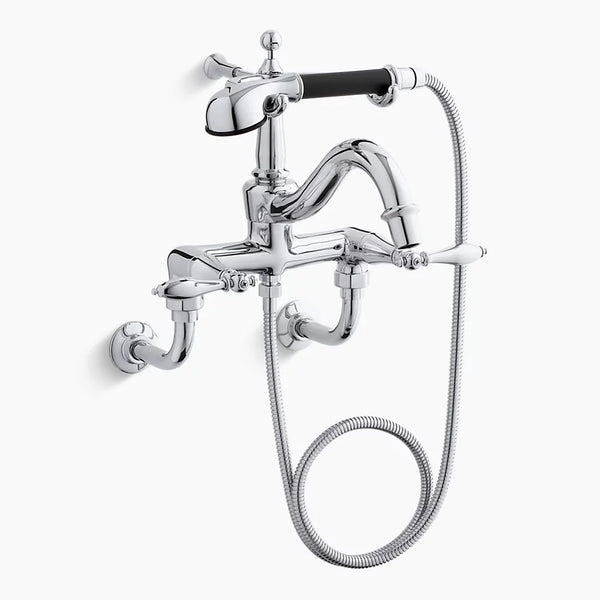 Kohler Finial® Traditional bath faucet with lever handles, diverter spout, polished finish accents and handshower K-331-4M
