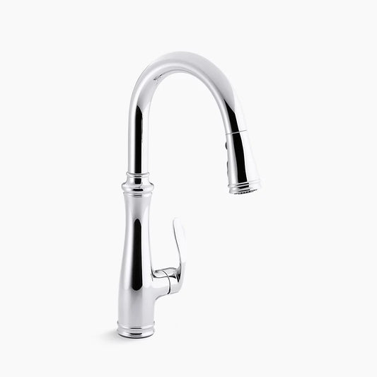 Kohler K-560-CP Bellera Single Hold or Three Hole Kitchen Faucet with Pull Down 7-7/8" Spout and Right Hand Lever Handle - Polished Chrome