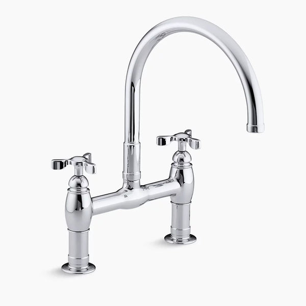Kohler Parq® Two-hole deck-mount kitchen sink faucet with 9" gooseneck spout and tri handles K-6130-3