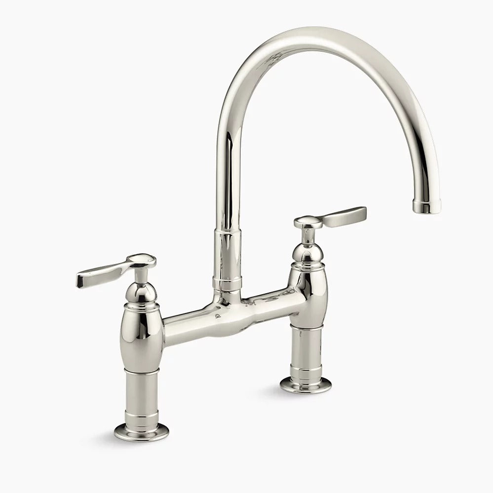 Kohler Parq® Two-hole deck-mount kitchen sink faucet with 9" gooseneck spout and lever handles K-6130-4-SN