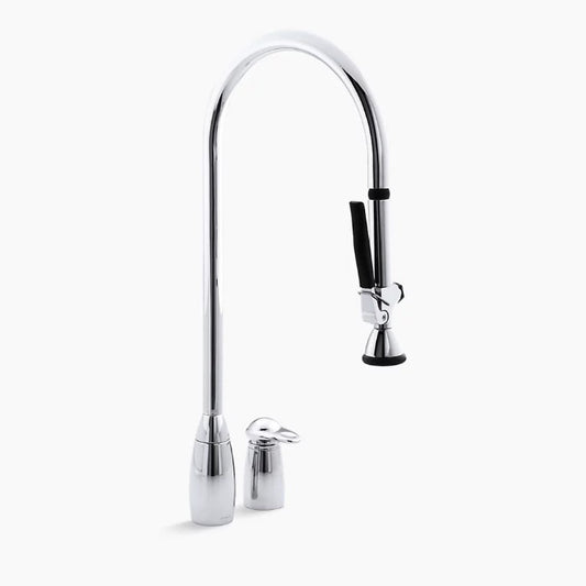 Kohler K-6330-CP ProMaster Two Hole Kitchen Sink with Overhead 27-1/2" Spout with Pull Out Handspray and Lever Handle - Polished Chrome