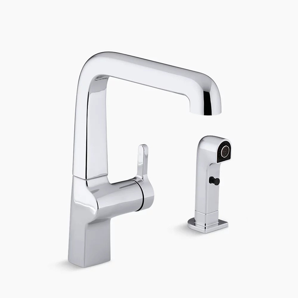 Kohler Evoke® Single-hole kitchen sink faucet with 9" spout, matching finish sidesprayK-6334-CP