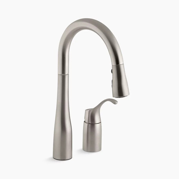 Kohler K-649-VS Simplice Two Hole Kitchen Sink Faucet with 14-3/4" Pull Down Swing Spout - Vibrant Stainless