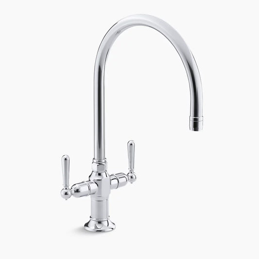 Kohler HiRise Single-hole kitchen sink faucet with 10" gooseneck spout and lever handles K-7341-4-S