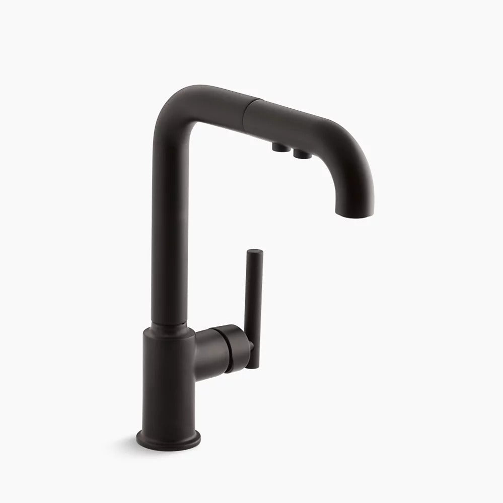 Kohler K-7505-BL Purist Single Hole Kitchen Sink Faucet with 8" Pullout Spout - Matte Black