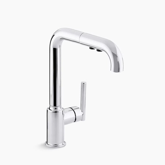 Kohler K-7505-CP Purist Single Hole Kitchen Faucet with 8" Pullout Spout - Polished Chrome