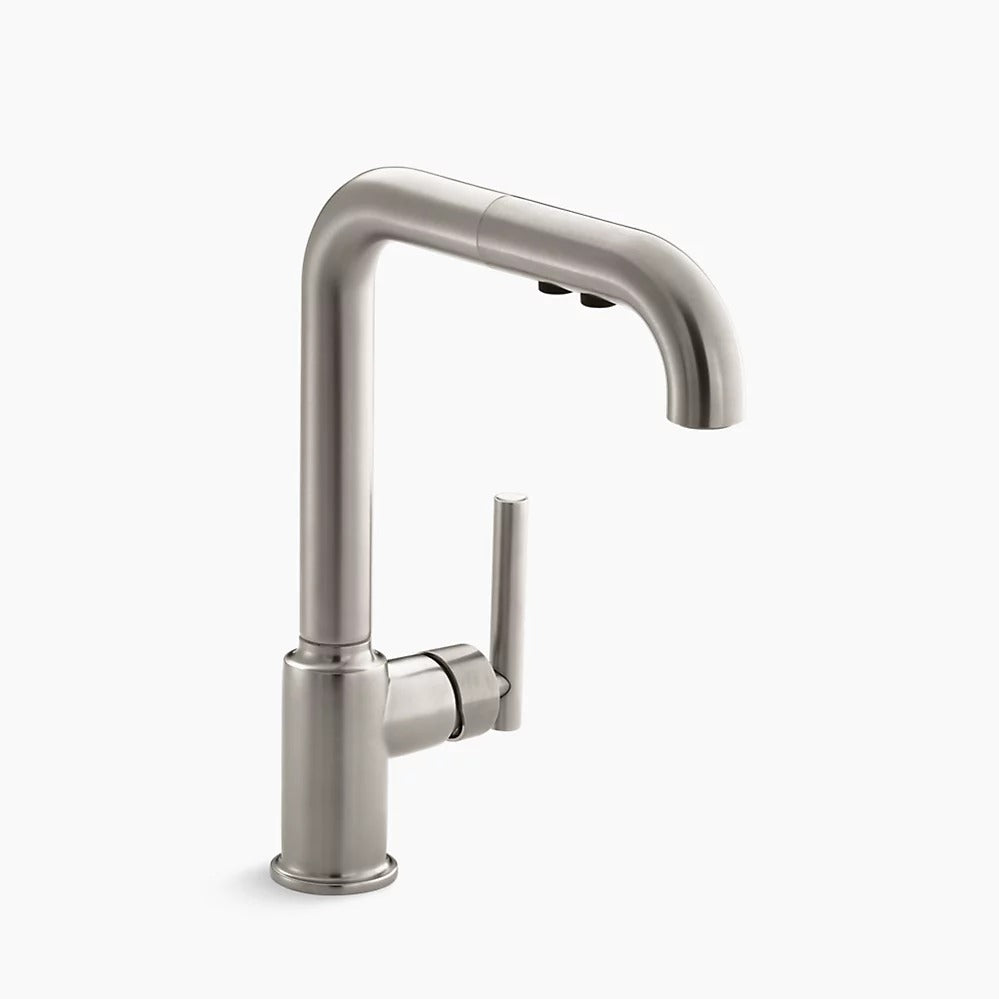 Kohler K-7505-VS Purist Single Hole Kitchen Sink Faucet with 8" Pullout Spout - Vibrant Stainless