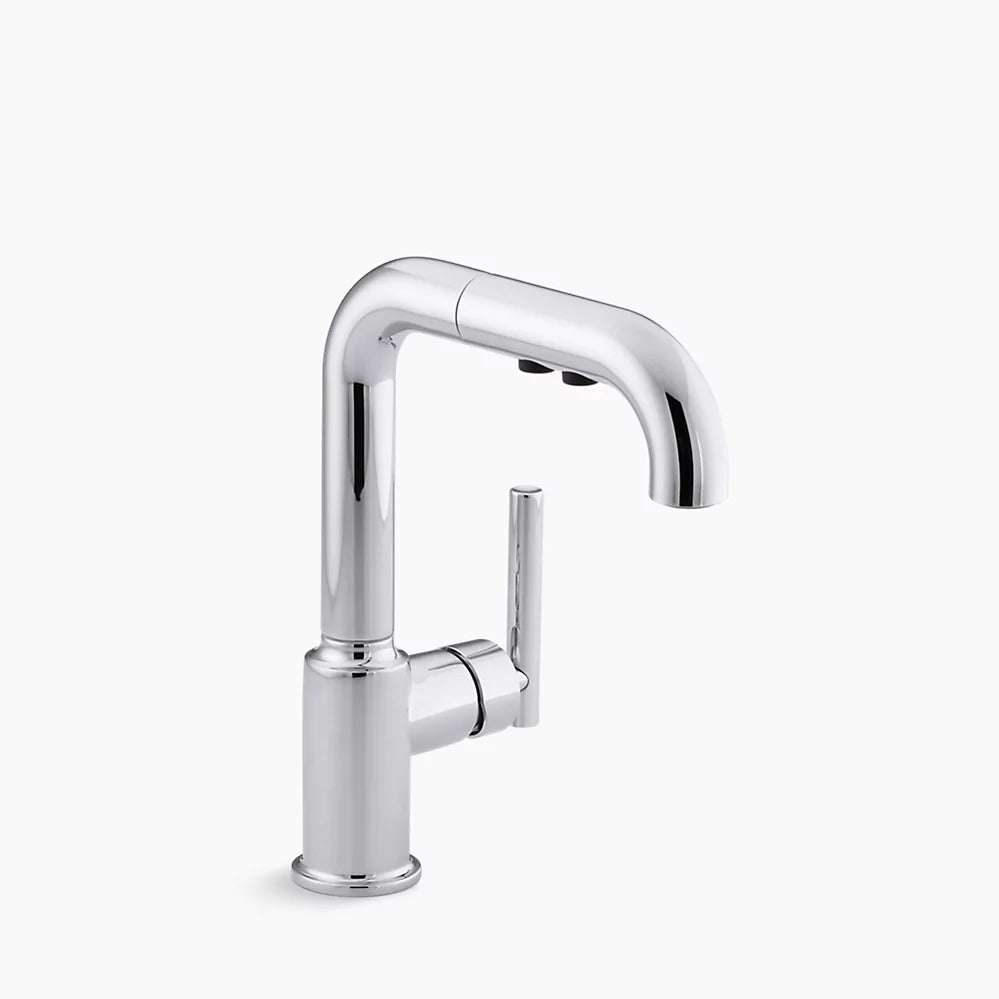 Kohler K-7506-CP Purist Single Hole Kitchen Faucet with 7" Pullout Spout - Polished Chrome