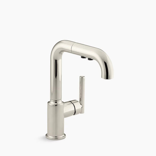 Kohler K-7506-SN Purist Single Hole Kitchen Sink Faucet wit 7" Pullout Spout - Vibrant Polished Nickel