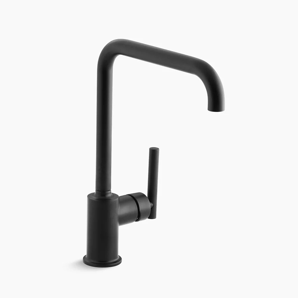 Kohler K-7507-BL Purist Single-Hole Kitchen Sink Faucet with 8" Spout - Matte Black