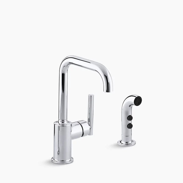 Kohler Purist® Two-hole kitchen sink faucet with 6" spout and matching finish sidesprayK-7511-CP
