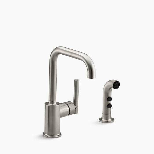 Kohler K-7511-VS Purist Two Hole Kitchen Sink Faucet with 6" Spout and Matching Finish Sidespray - Vibrant Stainless