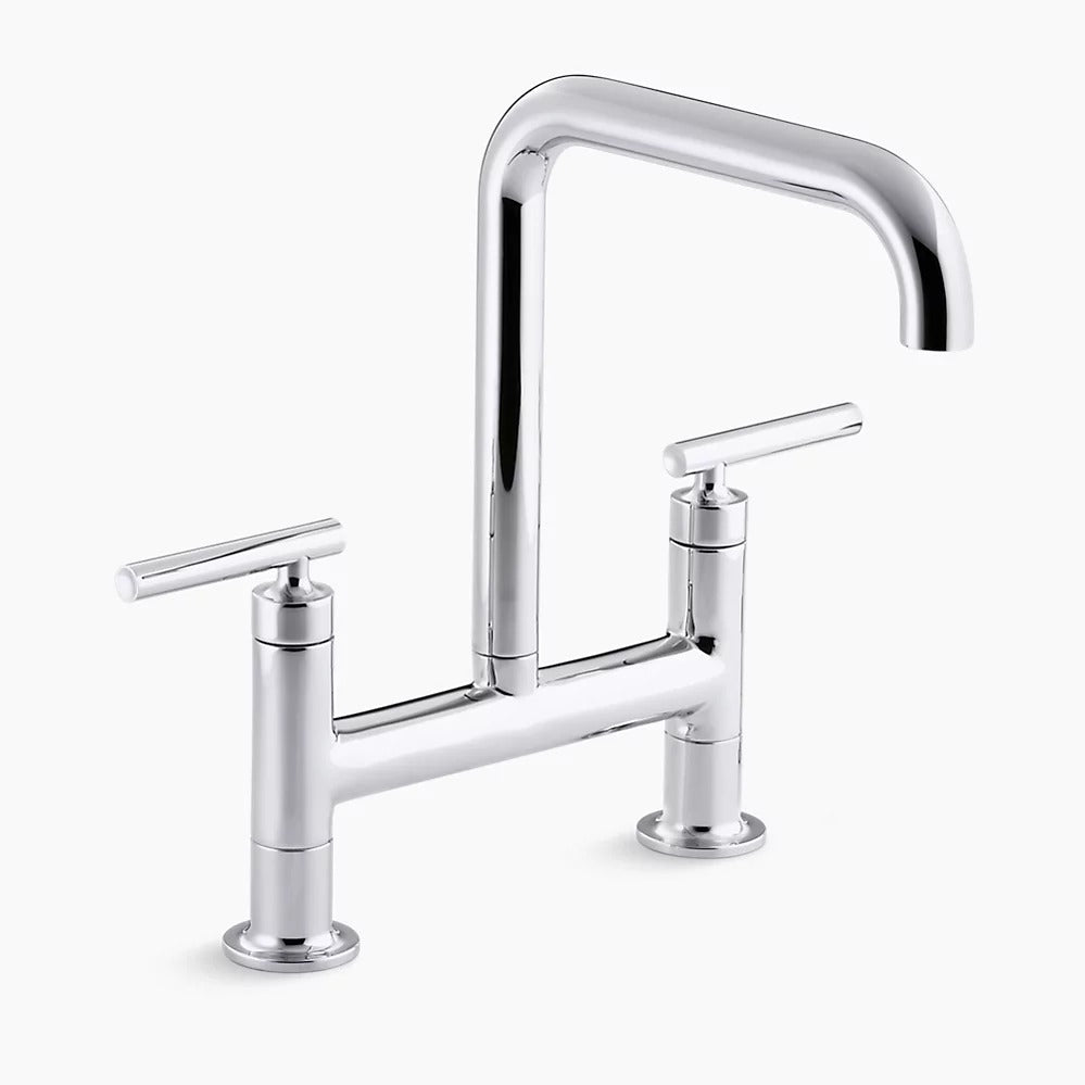 Kohler K-7547-4-CP Purist Two Hole Deck Mount Bridge Kitchen Sink Faucet with 8-3/8" Spout - Polished Chrome