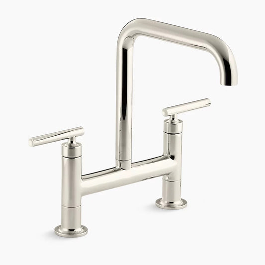 Kohler K-7547-4-SN Purist Two Hole Deck Mount Bridge Kitchen Sink Faucet with 8-3/8" Spout - Vibrant Polished Nickel