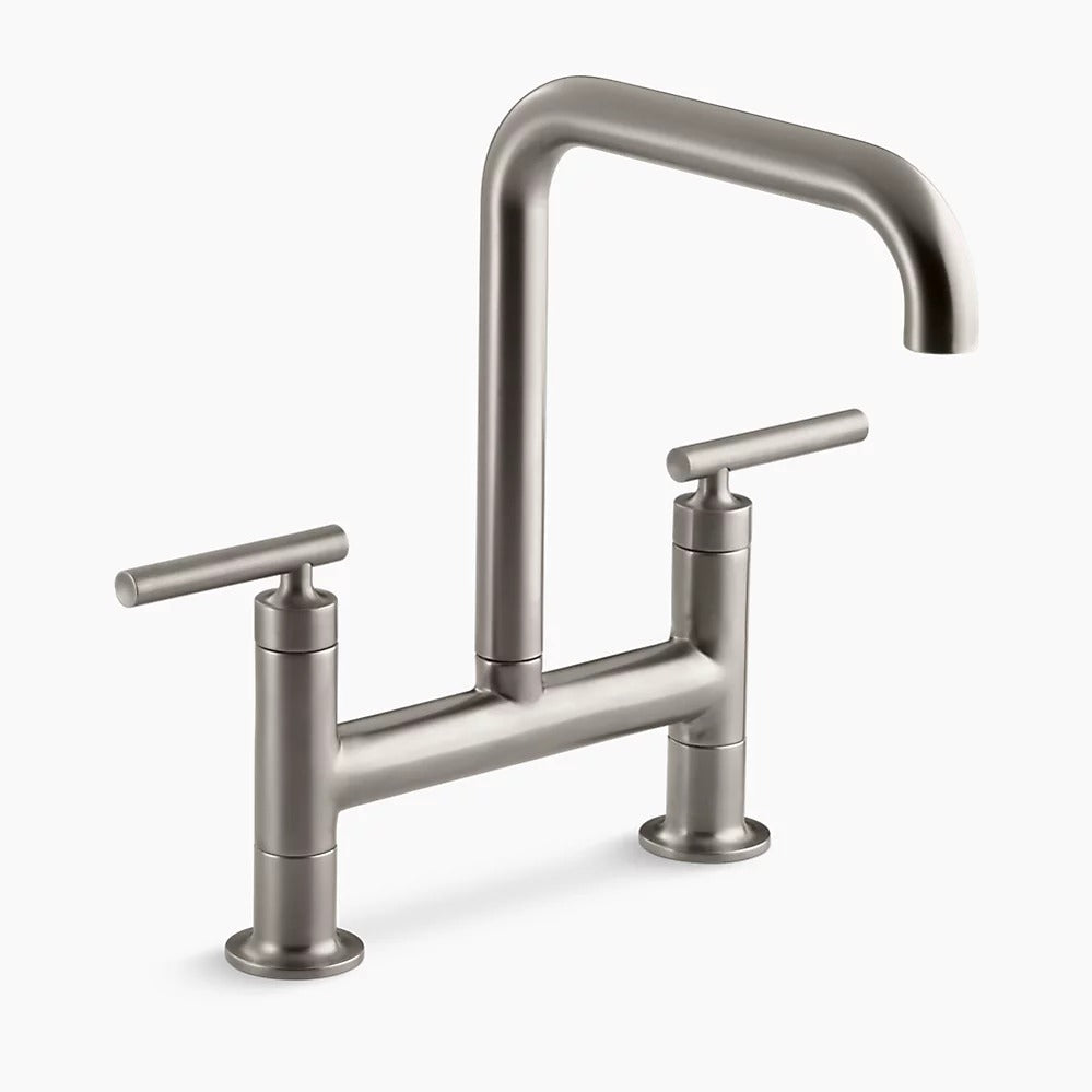 Kohler Purist K-7547-4-VS Two Hole Deck Mount Bridge Kitchen Sink Faucet with 8-3/8" Spout - Vibrant Stainless