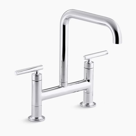 Kohler Purist® Two-hole deck-mount bridge bridge kitchen sink faucet with 8-3/8" spout K-7547-4