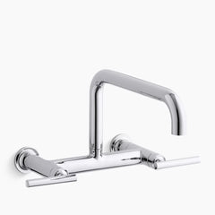 Kohler K-7549-4-CP Purist Two Hole Wall Mount Bridge Kitchen Sink Faucet with 13-7/8" Spout - Polished Chrome