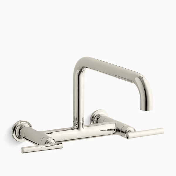 Kohler K-7549-4-SN Purist Two Hole Wall Mount Bridge Kitchen Sink Faucet with 13-7/8" Spout - Vibrant Polished Nickel