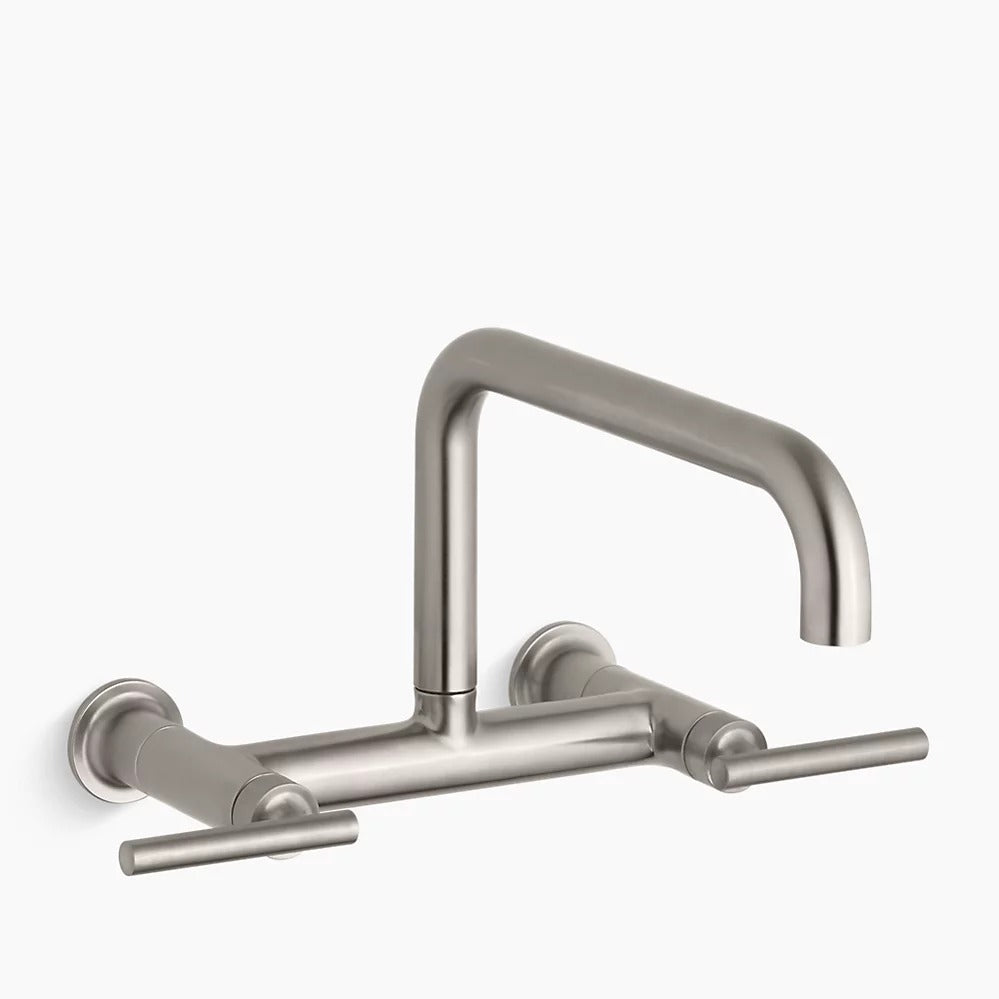 Kohler K-7549-4-VS Purist Two Hole Wall Mount Bridge Kitchen Sink Faucet with 13-7/8" Spout - Vibrant Stainless