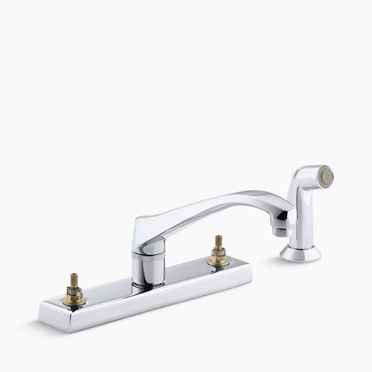 Kohler Triton® 4-hole kitchen sink faucet with 8-1/8" spout and matching finish sidespray, requires handles. K-7827-K-CP