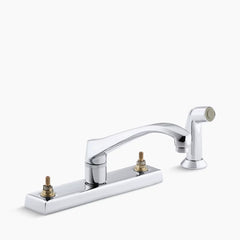 Kohler Triton® 4-hole kitchen sink faucet with 8-1/8" spout and matching finish sidespray, requires handles. K-7827-K-CP