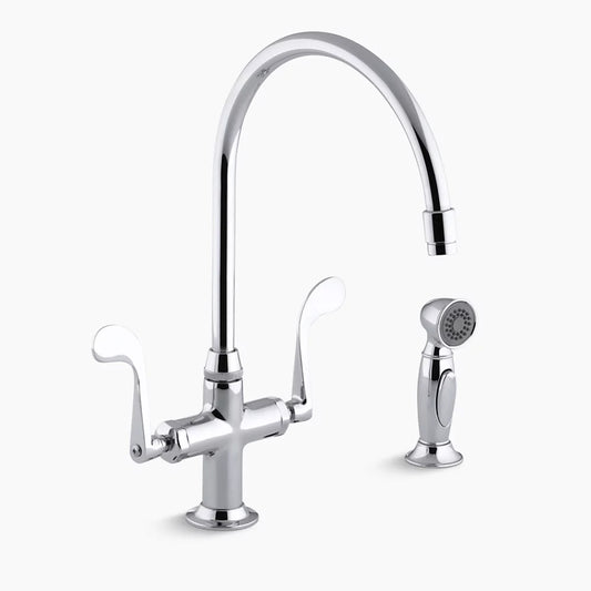 Kohler Essex® Single-hole kitchen sink faucet with 9" gooseneck spout and accent sidespray K-8763