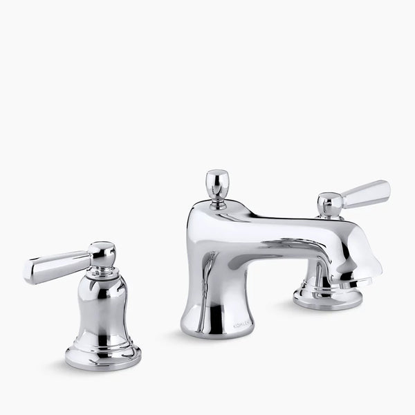 Kohler Bancroft® bath faucet trim for deck-mount high-flow valve with non-diverter spout and White ceramic lever handles, valve not included K-T10585-4-CP