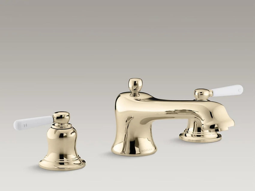 Kohler Bancroft® bath faucet trim for deck-mount valve with diverter spout and White ceramic lever handles, valve not included K-T10592-4P-AF