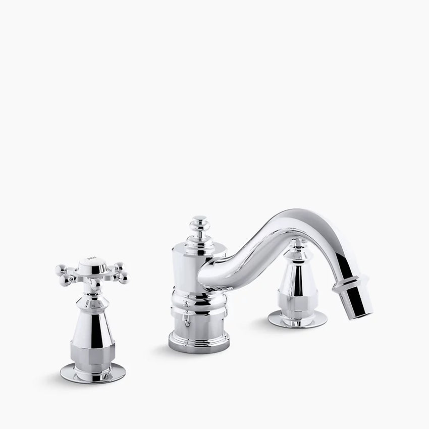 Kohler Antique bath faucet trim for deck-mount high-flow valve with 6-prong handles, valve not included K-T125-3-CP