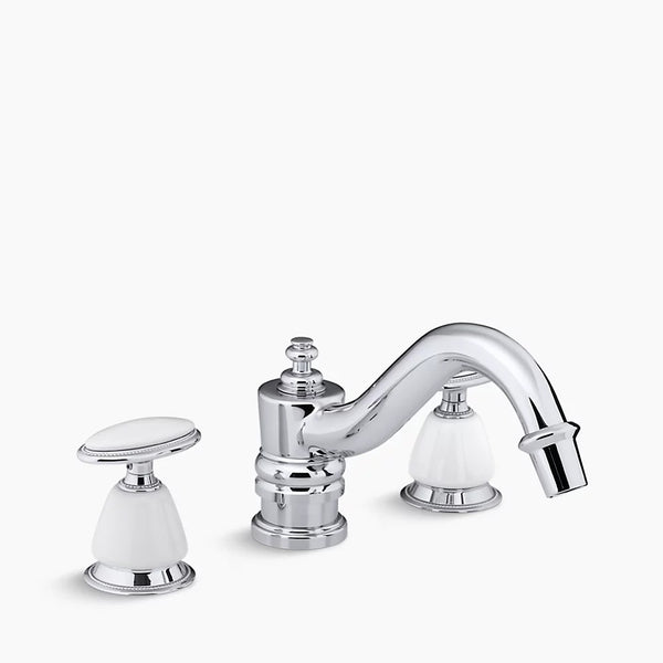 Kohler Antique bath faucet trim for deck-mount high-flow valve with oval handles, requires ceramic handle insets and skirts, valve not included K-T125-9B-CP